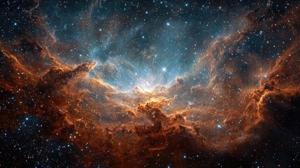 Obraz premium Cosmic nebula, vibrant colors, swirling clouds of gas and dust