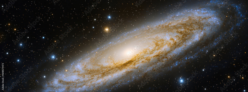 Poster spiral galaxy displaying a swirling pattern of stars and nebulae illuminated against a dark backgrou