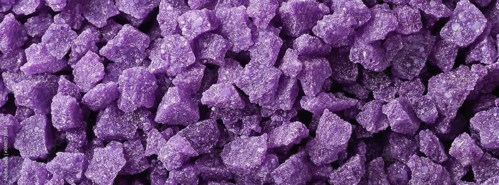 Poster close up view of purple crystalline structures forming a textured background showing faceted surface