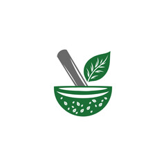 Herbal medicine bowl vector illustration for organic health, Ayurveda, and natural therapy concepts