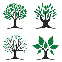 Multiple tree vector set for eco design, forest symbols, and environmental nature concepts