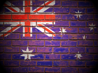 Old brick wall Australia flag