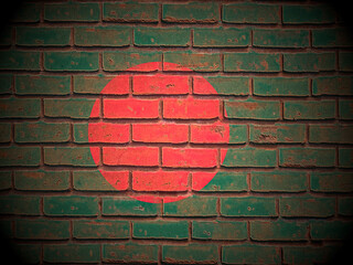 Old brick wall Bangladesh flag