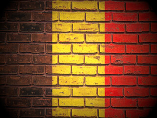 Old brick wall Belgium flag