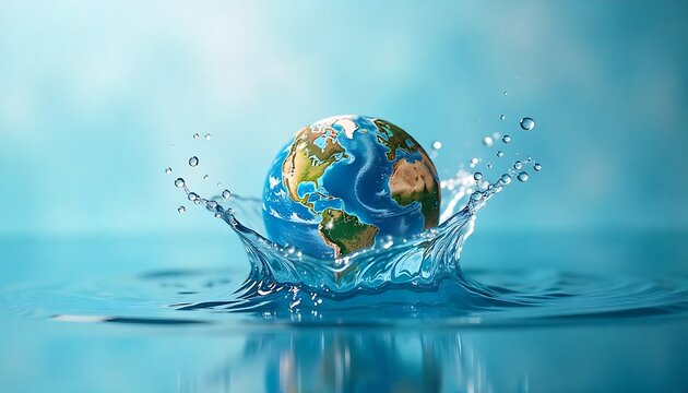 Earth Globe Falling into Water with Splashes Conservation Concept