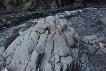 snow covered rocks