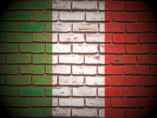 Old brick wall Italy flag