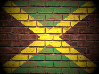 Old brick wall Jamaica flag