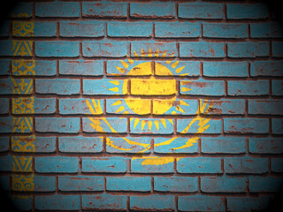 Old brick wall Kazakhstan flag