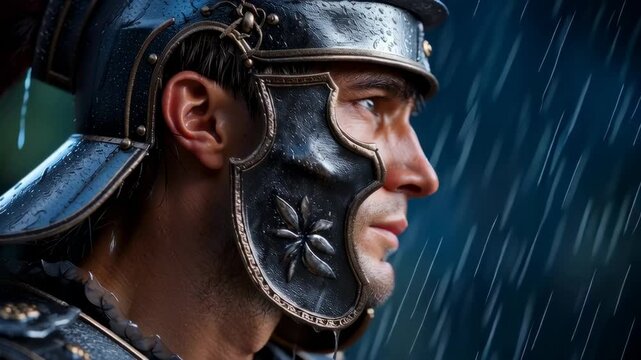 Roman legionary in the rain - video game screenshot