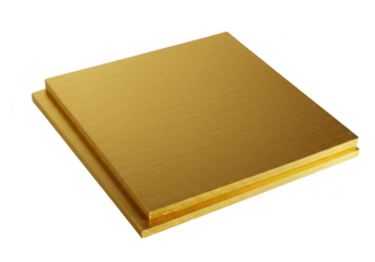 Two stacked golden cake boards isolated on transparent background