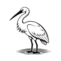 Elegant line art illustration of a eurasian spoonbill bird standing gracefully in water