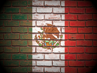 Old brick wall Mexico flag