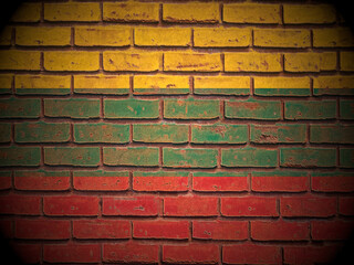 Old brick wall Lithuania flag