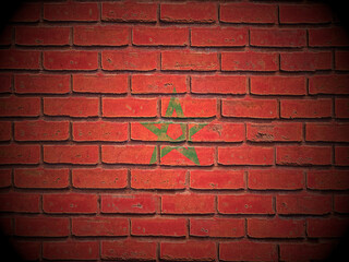 Old brick wall Morocco flag