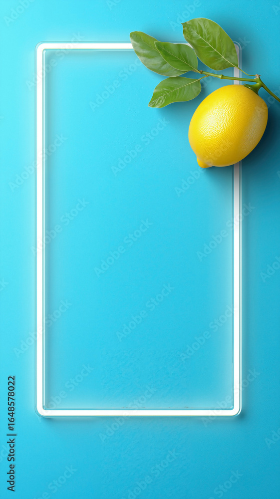 Poster a mockup design featuring a rectangular frame with a vivid yellow neon light border and a minimalist