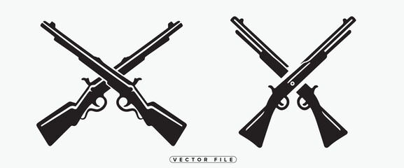 Two pairs of crossed rifles in black silhouette on white background