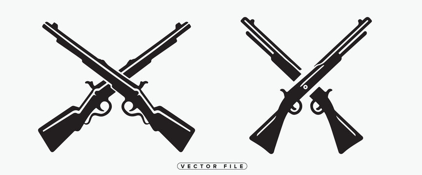 Two pairs of crossed rifles in black silhouette on white background