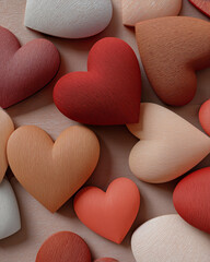 Obraz premium a visually appealing artistic composition of wooden hearts, each with unique textures and shades from light brown to deep red, creating a textured background