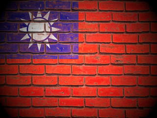Old brick wall Taiwan flag