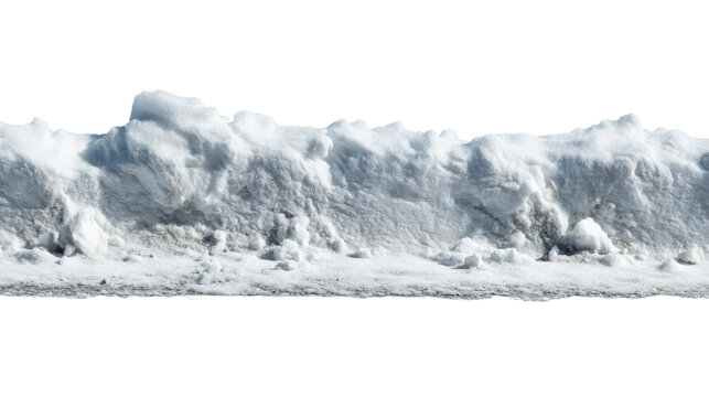 Closeup of accumulated snow pile with icy texture against white background, cut out transparent - Powered by Adobe