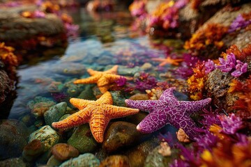 Sea stars in shallow tide pool