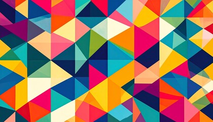 Obraz premium An abstract background showcases a vibrant multicolored geometric design filled with colorful triangles in an eye-catching contemporary and artistic style design.
