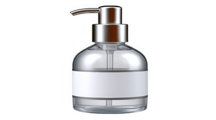 Fototapeta premium Transparent soap pump bottle with stainless steel dispenser and blank label ideal for hygiene products