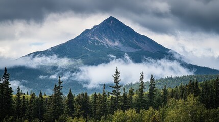 Obraz premium mountain peak partially obscured by clouds