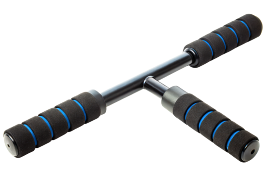 T-shaped push-up bar with foam handles for home gym fitness isolated with transparent background