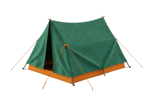 Compact Camping Tent Set Up with Guy Lines and Stakes on Black Background