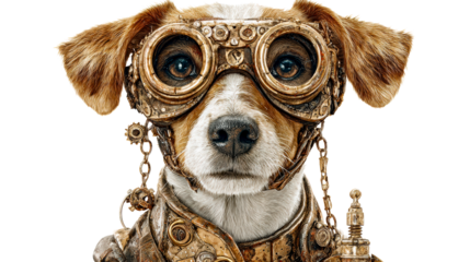Intricate Steampunk Goggles Adorning a Dog's Face, cut out transparent