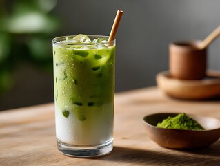 Fototapeta premium iced matcha latte green tea 