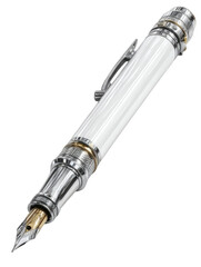 Naklejka premium Elegant white and silver fountain pen showcasing luxurious design details on black