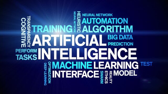 Artificial intelligence animated word cloud-text design animation tag kinetic typography seamless loop.
