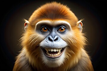 Obraz premium Close up portrait of a smiling monkey with brown fur and big eyes