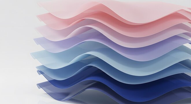 Stack of colorful translucent fabric sheets with wavy edges creating a visually appealing texture