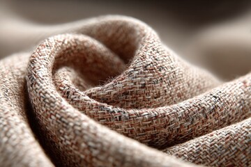 Fototapeta premium Close-up of a textured, light brownish-beige fabric in a swirling pattern