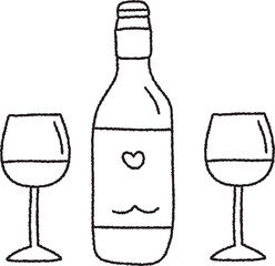 와인과 와인잔 라인 아트 일러스트