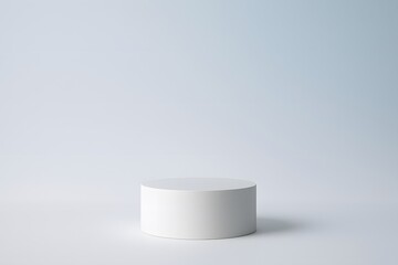 Minimalist White Cylinder Podium or Product Display Stand on Light Blue Background