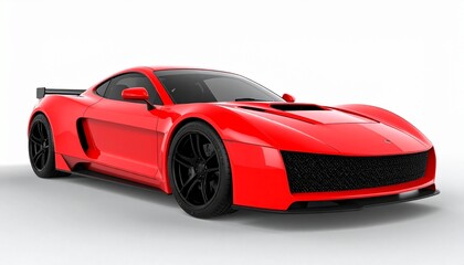 Rear three-quarter view of a red sports car with sleek aerodynamic styling, sharp contours, black alloy wheels, rear spoiler, and black diffuser—embodying modern performance and aggressive design.