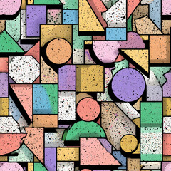 Bauhaus shape pattern with terrazzo fill and holographic outlines