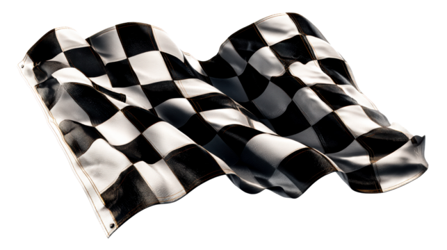 Wavy Black and White Checkered Flag Rippling with Motion, cut out transparent - Powered by Adobe