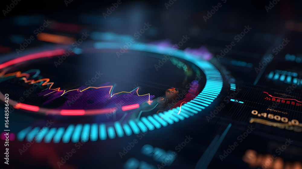 Poster digital data display: a captivating, high-tech interface with a mesmerizing array of glowing data vi