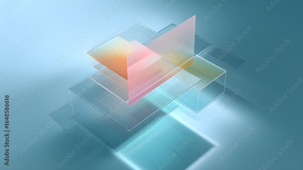 Aufkleber abstract geometric display: a stunning composition of translucent glass blocks arranged in a dynamic