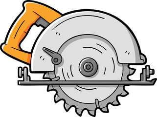 Cartoon Circular Saw with Orange Handle and Detailed Blade