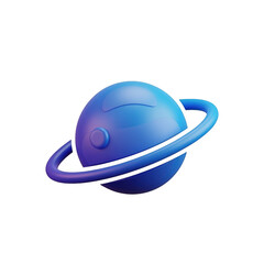 Fototapeta premium A stylized, 3D rendered planet floats gently with a ring system and a blue gradient hue.