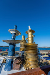 Painted plates in gold and blue colors