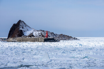 Utoro Port where drift ice surged over
