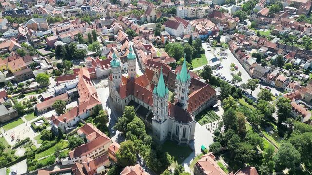 aerial view of the old town naumburg with dome in saxony anhalt, germany horizontal 4k
